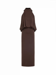 Halter Neckline Draped Ruched Straight Maxi Dress