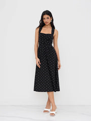 Square Neck Polka Dot Ruffle Criss Cross Maxi Dress