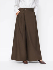 Mid Rise Asymmetrical Button Pleated Wide Leg Trousers