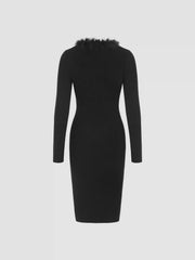 Knitted Sweetheart Fuzzy Trim Midi Dress