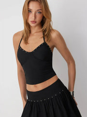 Halter Neck Metal Detail Top & Low Rise Mini Skirt Set