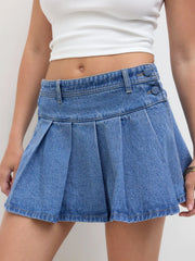 Cider Denim Low Rise Pleated Mini Skirt