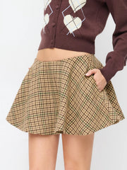 Wool-blend Mid Rise Houndstooth A-line Flared Mini Skirt