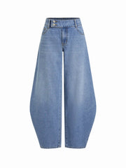 Washed Denim Low Rise Barrel-leg Trousers