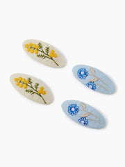 4PCS FLORAL EMBROIDERED HAIR CLIP SET