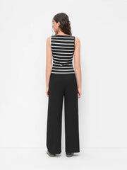 Striped Round Neckline Split Tank Top & Mid Rise Straight Leg Trousers Set