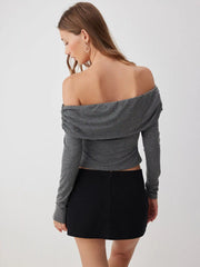 Off-shoulder Twist Ruched Long Sleeve Top