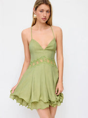 Sweetheart Ruffled Cut Out Criss Cross Flared Mini Dress