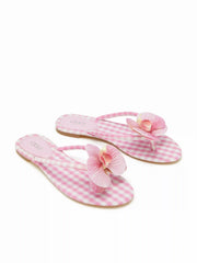 FLOWER & GINGHAM FLIP-FLOP SLIPPERS