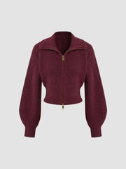 Knit Zip Through Cropped Long Sleeve Top
