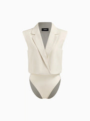 Linen-blend Collar Bodysuit