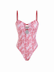 Sweetheart Paisley Cut Out One-piece Swimwear