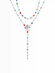 FLOWER & RHINESTONE LAYERED NECKLACE