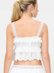 Cotton Square Neck Floral Lace Panel Button Ruffled Cami Top