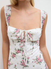 Lace Floral Knotted Ruffle Midi Dress