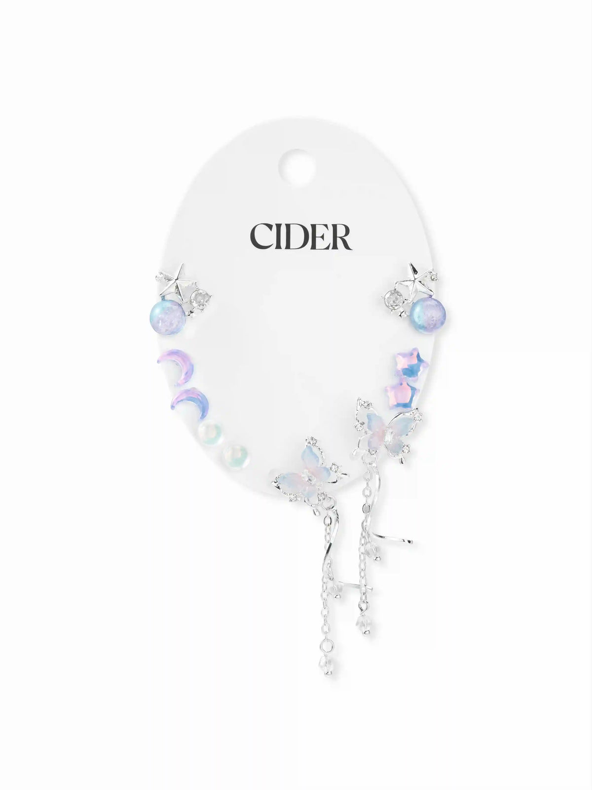 5 PAIRS BUTTERFLY & STAR & MOON STUD EARRINGS SET