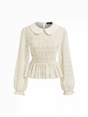Peter Pan Collar Ruffled Lantern Sleeve Blouse