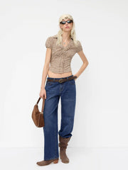 Denim Low Rise Straight Leg Jeans With Belt