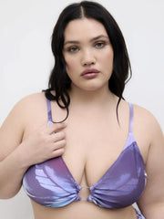 V-neck Butterfly O-Ring Bracelet Full Coverage Bikini Set With Sarong Curve & Plus