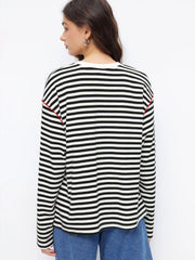 Cotton-blend Bunny Graphic Round Neckline Striped Oversized Tee