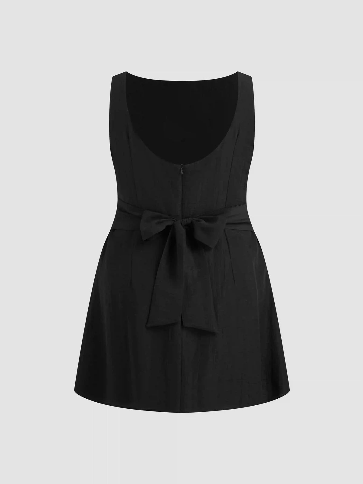 Linen-blend Boat Neck Ruched Knotted Backless Mini Dress Curve & Plus