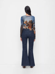 Mesh Square Neck Graphic Corset Bowknot See-through Bodysuit