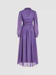 Solid Ruched Puff Sleeve Maxi Dress