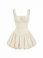 Ruched Square Neck Smock Mini Dress