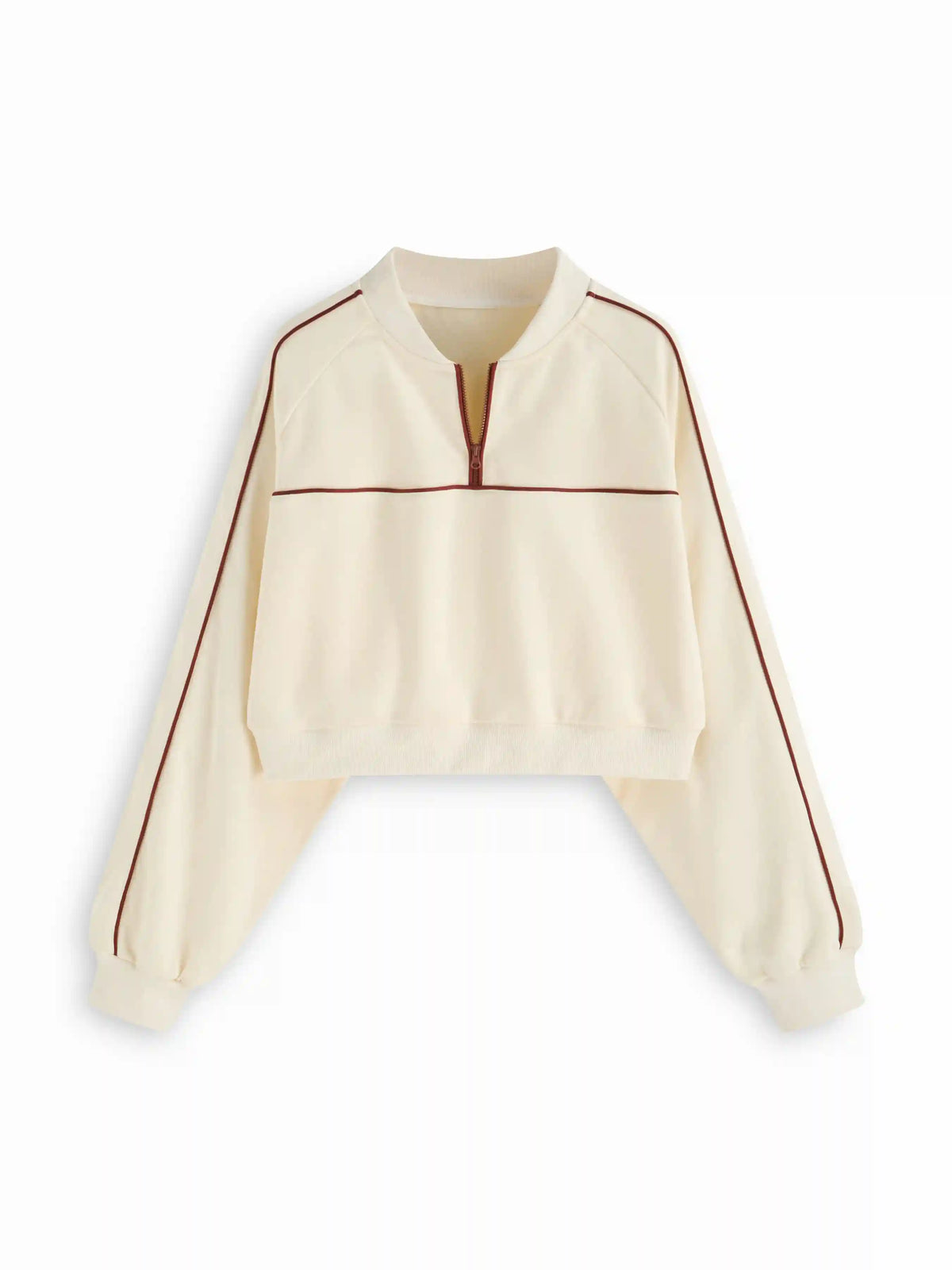 Cotton-blend Stand Collar Striped Half Zip Oversized Sweatshirt