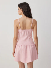 Tweed Sweetheart Bowknot Ruffled Trim Flared Mini Dress