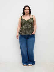 Mesh V-neck  Aztec Lace Cami Top Curve & Plus