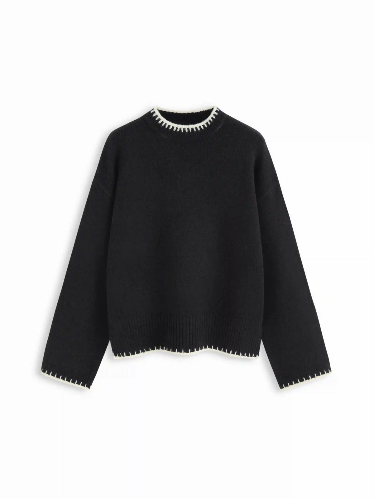 Knit Round Neckline Contrasting Binding Long Sleeve Top