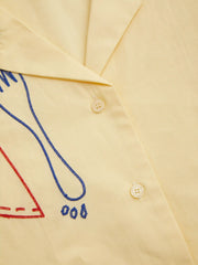 Cotton Food Embroidery Contrast Stitch Trim Short Sleeve Oversized Shirt