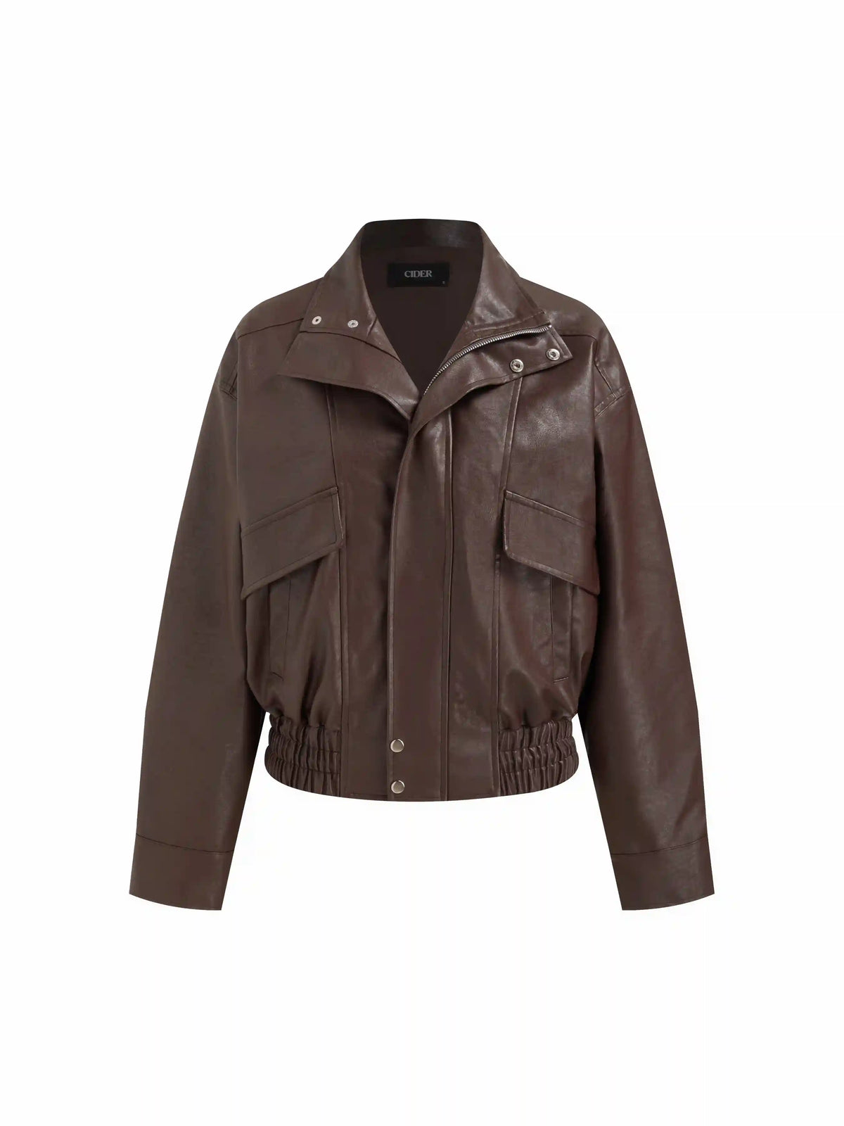 Funnel Neck Zip Through Faux Leather Bomber Jacket