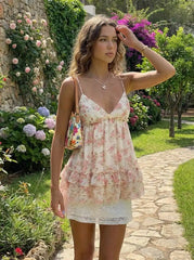 Chiffon Floral V-Neck Ruffled Cami Blouse