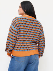 Knit Geometric Contrasting Binding Oversized Top Curve & Plus