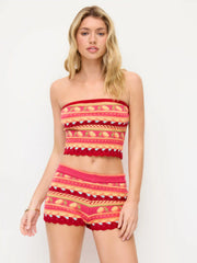 Knit Aztec Flannel Bandeau Tube Top & Mid Rise Micro Shorts Set
