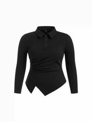 Cotton-blend Polo Neck Ruched Top Curve & Plus