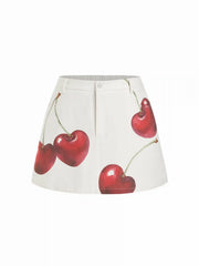Cotton-blend Cherry Graphic Mid Rise A-line Mini Skirt Curve & Plus