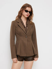 V-neck Cinched Waist Pleated Blazer