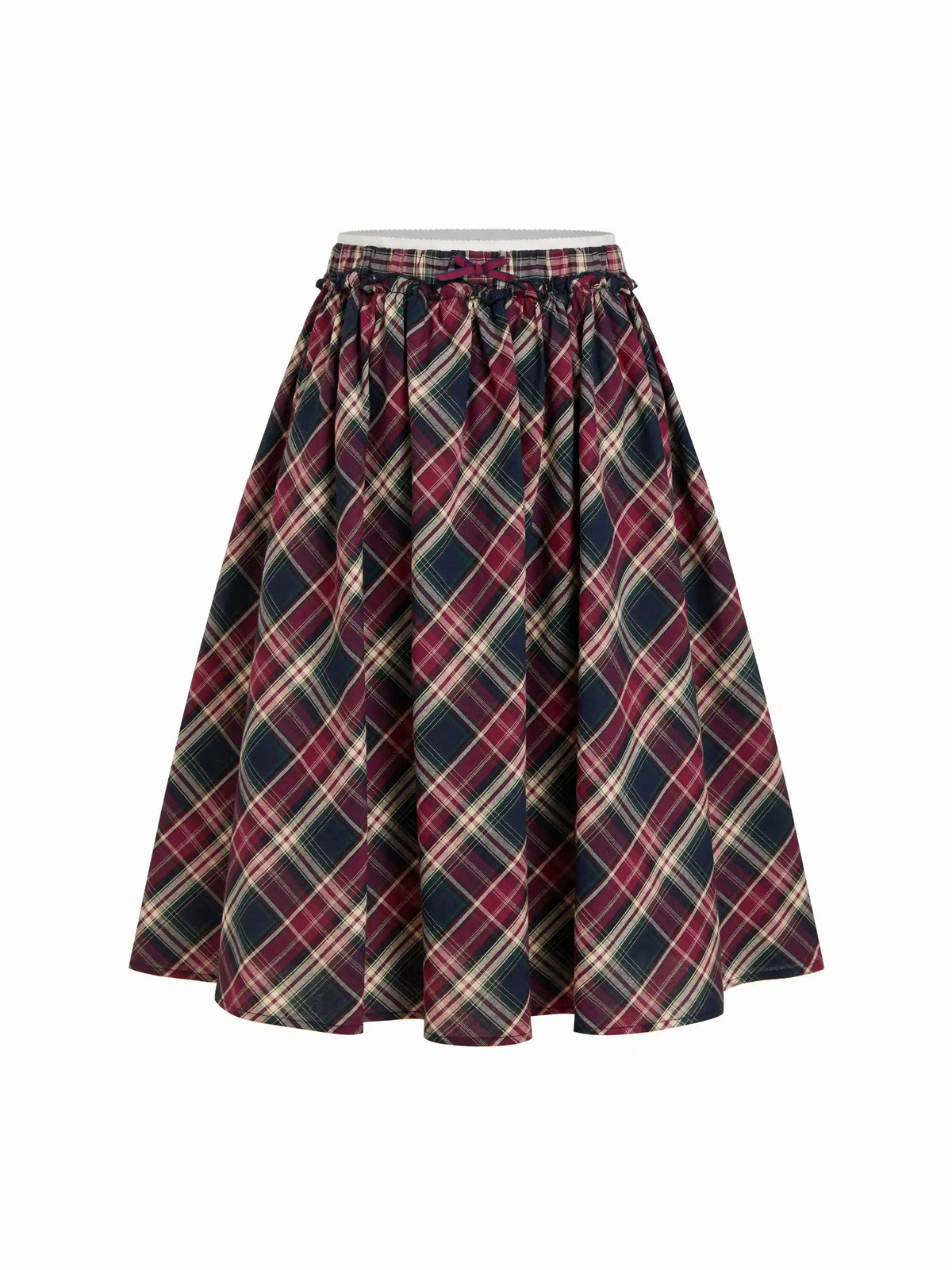 Cotton-blend Mid Rise Plaid A-line Midi Skirt