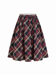 Cotton-blend Mid Rise Plaid A-line Midi Skirt