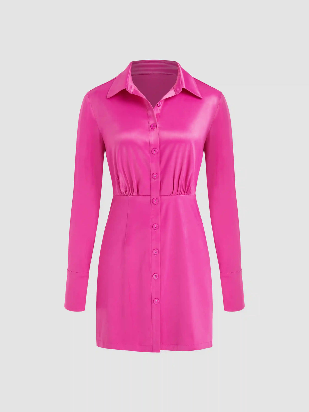 Satin Collar Button Long Sleeve Shirt Dress