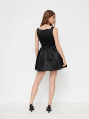 Satin Cowl Neck Ruched Zipper Mini Tank Dress