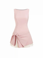 Bowknot Asymmetrical Hem Sleeveless Mini Dress