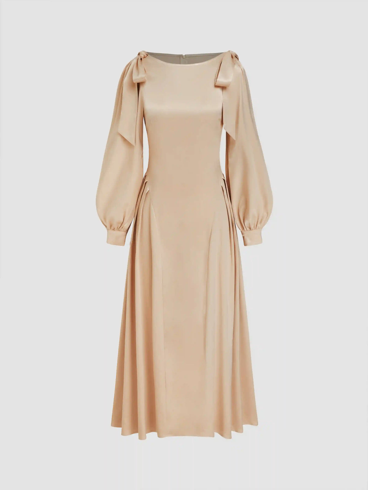 Boat Neck Bowknot Ruffle Puff Sleeve Maxi Dress