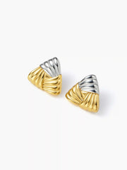 TRIANGLE BRAIDED 18K GOLD PLATED STAINLESS STEEL STUD EARRINGS