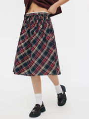 Cotton-blend Mid Rise Plaid A-line Midi Skirt
