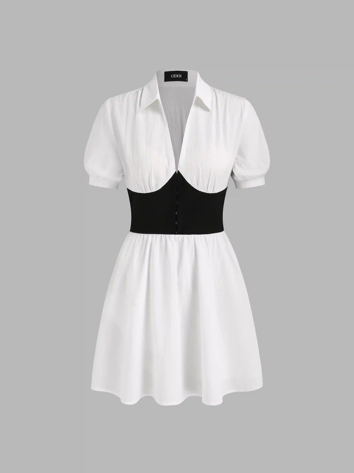 Collar V-neck Two Tone Ruffle Solid Mini Dress