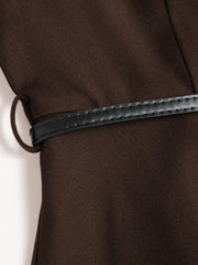 Notched Collar V-neck Mini Blazer Dress With Belt